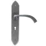 From The Anvil 33634 - Pewter Patina Gothic Curved Sprung Door Lever on Lock Backplate