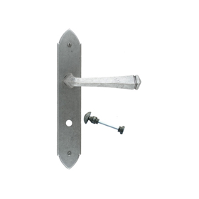 From The Anvil 33604/B - Pewter Patina Gothic Lever Bathroom Lock on Backplate Set